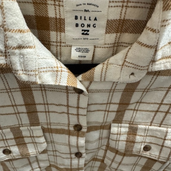 Billabong Cream and Brown Striped Button Flannel Size S - Picture 3 of 5